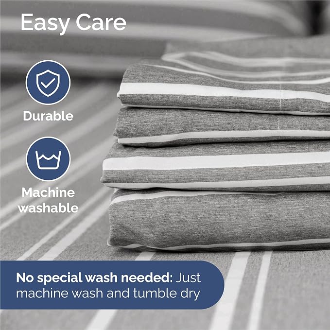 Split King Size 5 Piece Sheet Set - Breathable & Cooling - Grey Stripes | Hotel Luxury Bed Sheets for Women & Men, Deep Pockets, Easy-Fit, Comfy, Soft and Wrinkle Free Sheets, Oeko-Tex Bed Sheet Set