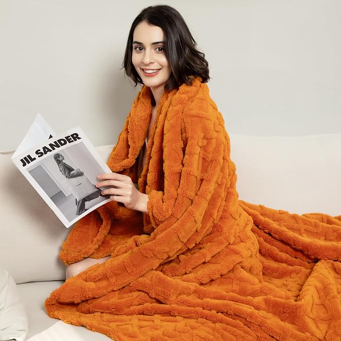 Aganear Fleece Throw Blanket for Couch,Fall Boho Blankets,50"x60" Orange | Lightweight Fuzzy Throw,Warm Gift for Women,Christmas,Housewarming,Soft Aesthetic Home Decor for Bedroom Sofa,All-Season Use