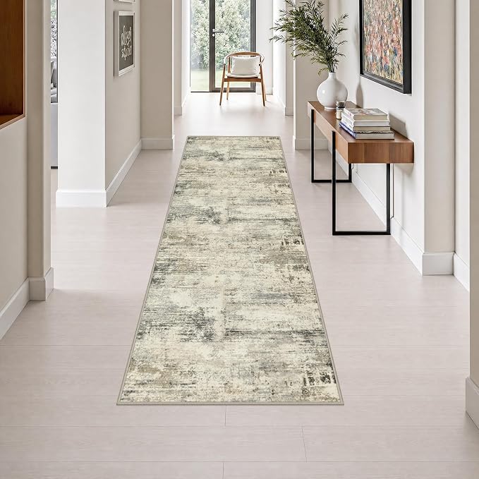 2.6x8 Washable Runner Rug：Modern Abstract Soft Carpet Ash Brown | For Hallway, Bedroom, Kitchen, Laundry, Bathroom,Door Mat,Modern Abstract,Machine washable,Non-Slip,Stain Resistant,Indoor