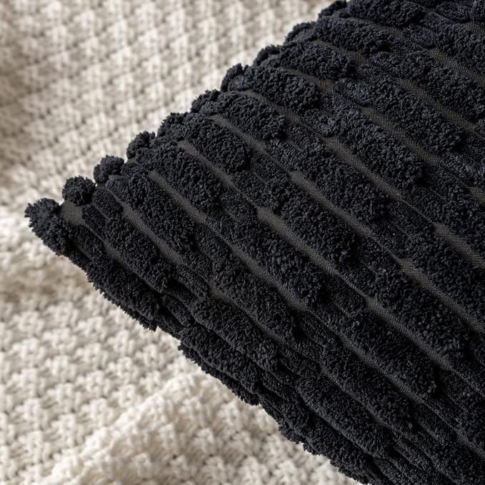 MIULEE Pack of 2 Corduroy Decorative Throw Pillow Covers 18x18 Inch Soft Boho Striped Pillow Covers Modern Farmhouse Home Decor for Sofa Living Room Couch Bed Black | Soft Boho Striped Pillow Covers Modern Farmhouse Home Decor For Sofa Living Room Couc...