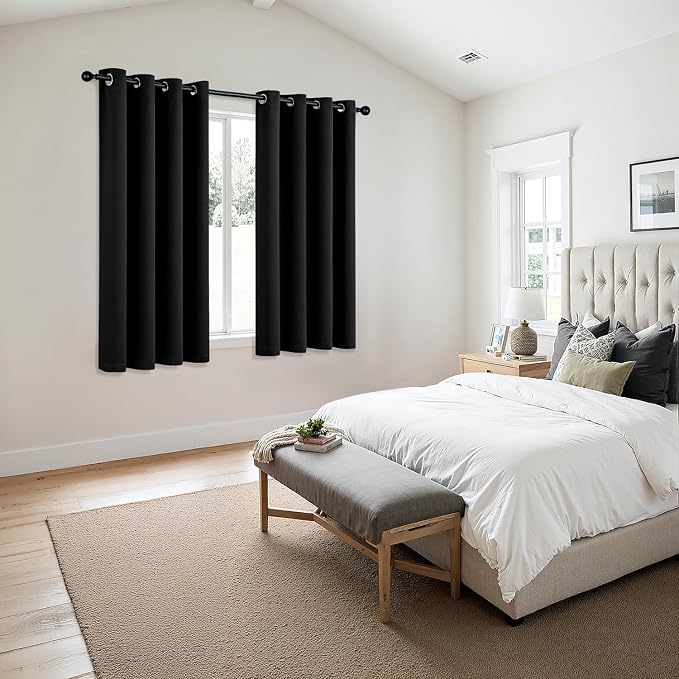 MIULEE Blackout Curtains for Bedroom 2 Panels 55 x 68 Inch Long Black | Thermal Insulated, Halloween Living Room Darkening Grommet Drapes, Noise Reducing, Light Blocking Window Treatments