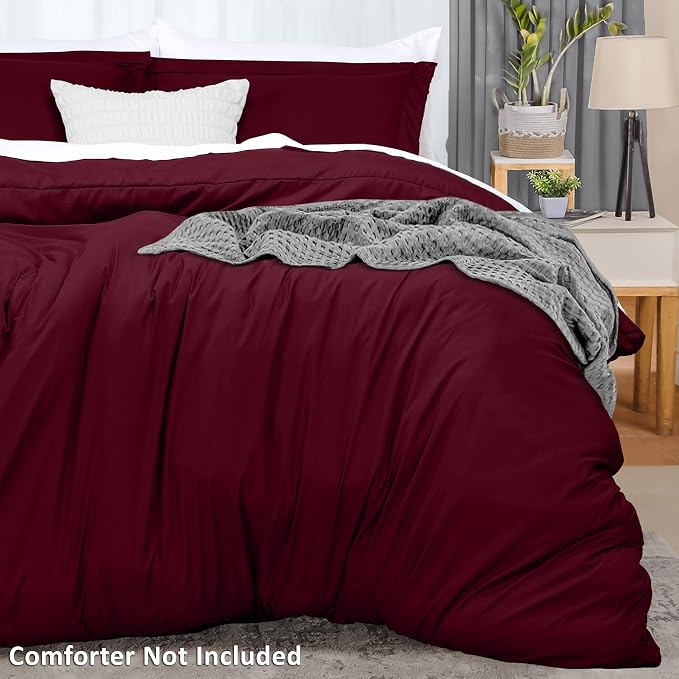 Duvet Cover King, 3 PC Cotton Like Polyester With Zipper Closure, Burgundy | Extra Soft and Breathable, Wrinkle & Fade Resistant, Includes Duvet Cover and 2 Pillow Shams, Comforter Not Included, OekoTex