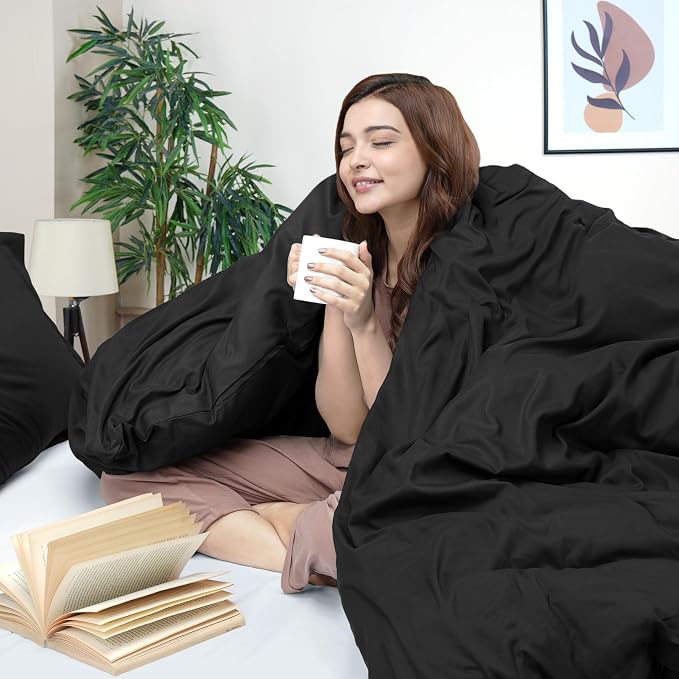 Duvet Cover Full, 3 Piece Cotton Like Polyester With Zipper Closure, Black | Extra Soft and Breathable, Wrinkle & Fade Resistant, Includes Duvet Cover and 2 Pillow Shams, Comforter Not Included, OekoTex