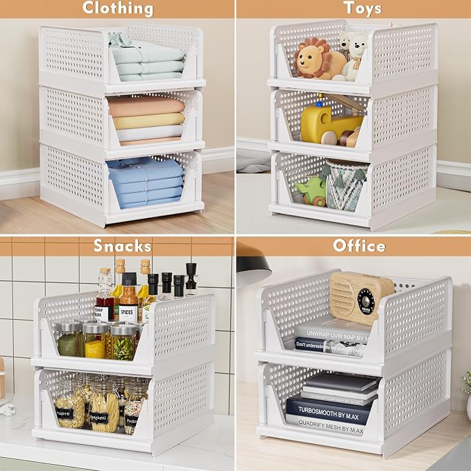5 Pack Stackable Closet Storage Basket - Stackable Storage Bins | Multifunctional & Foldable Closet Organizer Waterproof, Wardrobe Cupboard Space-Saving Storage Drawer Organizer