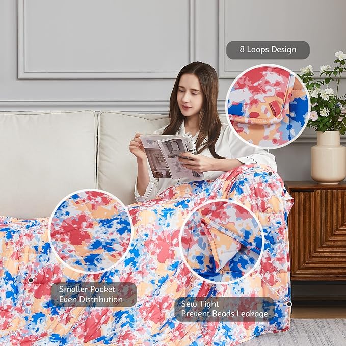 L'AGRATY Weighted Blanket - 60"x80", 15lbs Cooling Breathable Heavy Blanket with Glass Beads for Adult All-Season