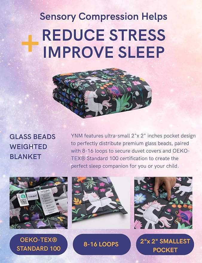 YnM Weighted Blanket (36"x48" 5lbs) Washable Soft Heavy Blanket Throw for All-Season Weighted Blanket,Throw Size Breathable Blanket with Premium Glass Bead(Unicorn)