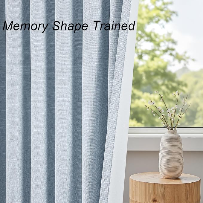 Topfinel Light Blue 120 Inch Blackout Linen Curtains 2 Panel Set for Living Room Darkening Thick Linen Textured 100% Black Out Drapes 120 Inches Long Back Tab Light Blocking Bedroom for Babys Kids