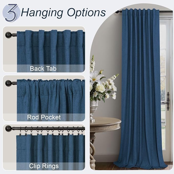 Navy Blue Small Blackout Curtains for Bathroom 45 Inches Long 2 Panel Sets Linen Look Back Tab Pocket Black Out Short Length Heat Reflective RV Curtains for Kids Boys Bedroom Door Camper Patriotic
