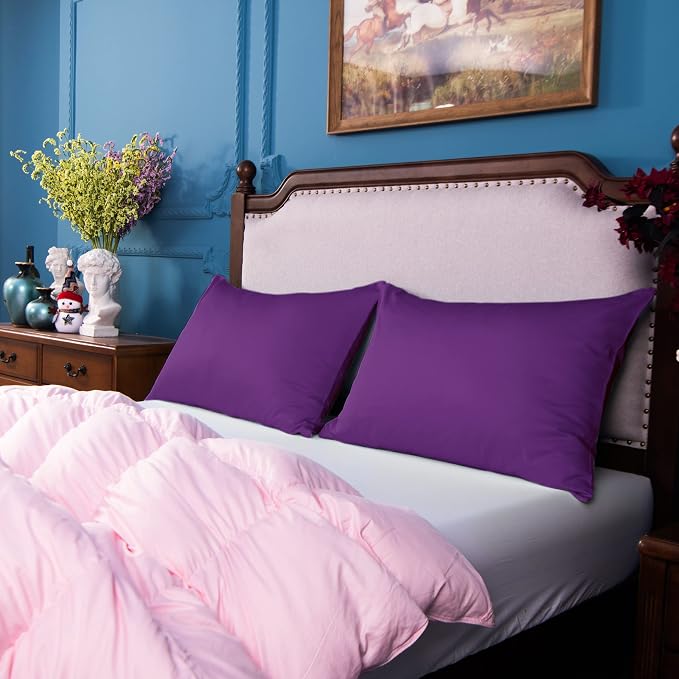 NTBAY Queen Egyptian Cotton Sateen Pillowcases, Set of 2, Purple | 500 Thread Count Egyptian Cotton Sateen with Envelope Closure, 2 Pack 20 x 30 Inch Pillowcases, Insert Not Included