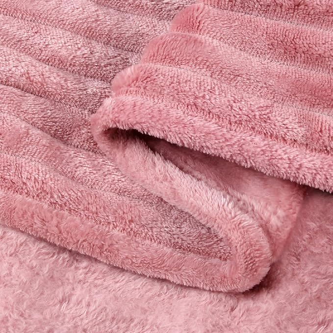 BEDELITE 3D Ribbed Jacquard Pink Fleece Twin Blanket for Couch, 60x80 Inch | Soft Warm Fluffy Blanket for Bed Sofa College Dorm Room Decor, Luxury Cozy Plush Birthday Gifts for Women Girls, Lightweight