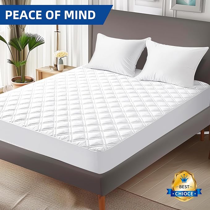 MEELUS Waterproof Twin Mattress Protector, Fitted Deep Pocket 8"-21",White | Breathable Padded Mattress Pad Cover, Soft Noiseless Mattress Cover Washable Cooling for Home Hotel Bedroom