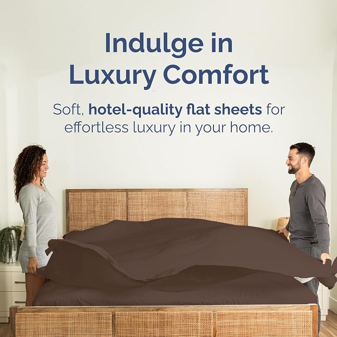 Twin XL Flat Sheet - College Dorm Room - Top Flat Sheet Only - Brown | College Dorm Room Essentials, Ultra-Soft, Breathable & Cooling, Fade & Wrinkle Free, Easy-Care, Stain & Shrink Resistant