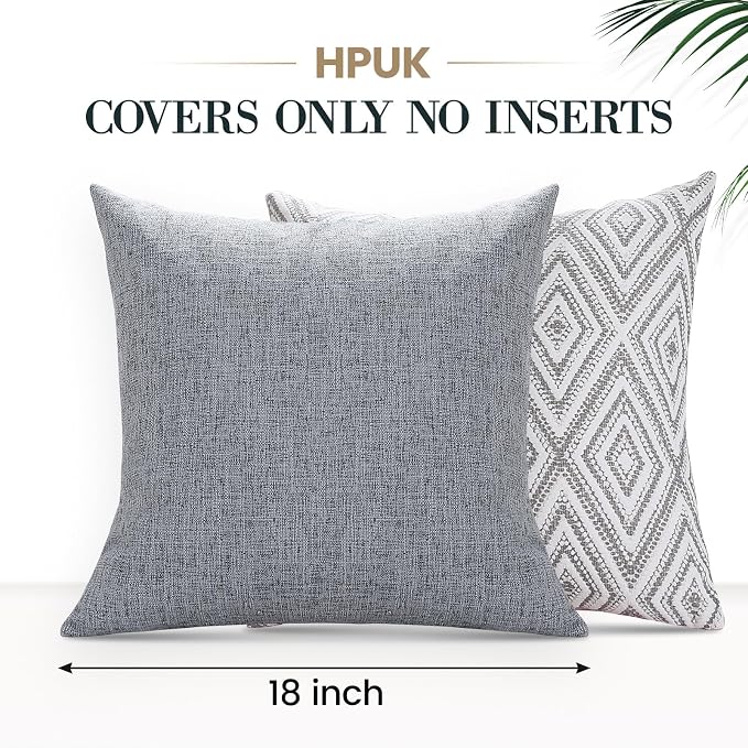 HPUK Throw Pillow Covers 18x18, Set of 4, Grey Textured Couch Pillow Covers | Polyester fabric, patterned and solid designs, hidden zippers, machine washable, for sofas and beds, inserts not included