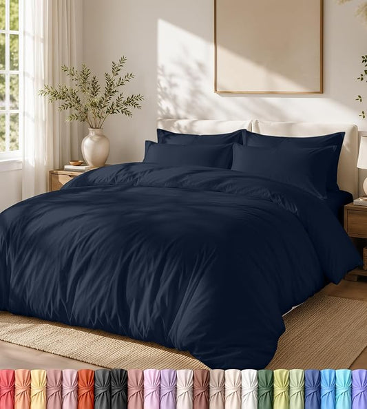 Utopia Bedding Duvet Cover Set with Pillowcases - 3 Pieces Bedding Duvet Cover with Zipper Closure - 1 Duvet Cover with 2 Pillowcases - Soft Brushed Microfiber (Queen, Navy)