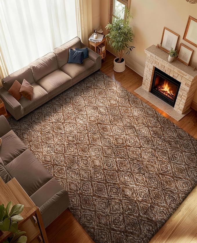 Ophanie Area Rugs for Bedroom Living Room,Color Brown and White,Size 6' x 9',Shape Rectangular
