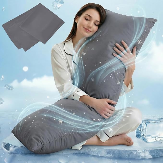 ELNIDO QUEEN Cooling Body Pillow Insert with Cover – Breathable Long Body Pillow for Side Sleepers, Soft Support Bed Pillow for Adults, 20x54 Inches Grey