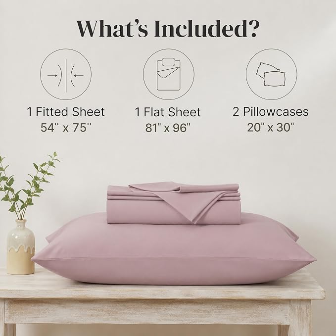 Modern Threads Soft Microfiber Solid Sheets - Luxurious Microfiber Bed Sheets - Includes Flat Sheet, Fitted Sheet with Deep Pockets, & Pillowcases Cameo Rose Full
