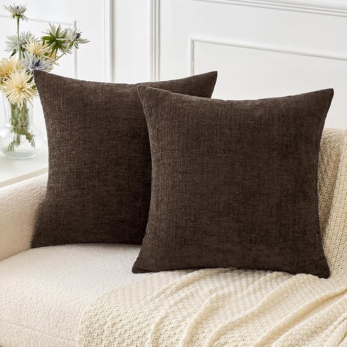 MIULEE Soft Chenille Fall Euro Throw Pillow Covers Chocolate Brown 26x26 | Pack of 2, Modern Fall Decor, Classic Decorative Pillows, Solid Dyed Cases, Couch Cushion Covers for Sofa Bed Living Room