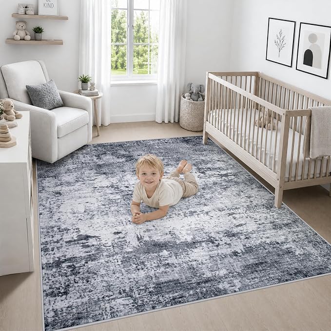 Area Rug Living Room: 6x6 Modern Washable Indoor Soft Carpet Grey | For Bedroom Dining Room Farmhouse Nursery Hallway Office,Modern Abstract,Machine washable,Non-Slip,Stain Resistant,Indoor