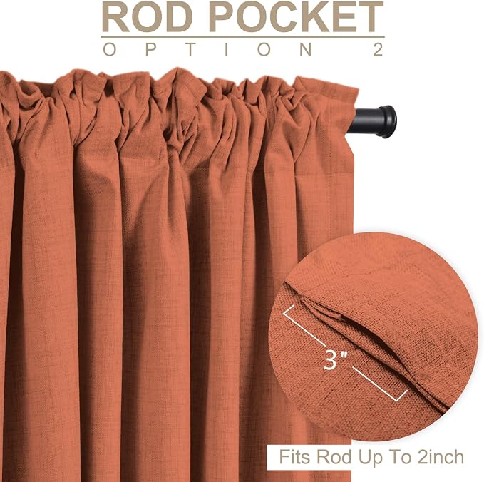Faux Linen Total Blackout Curtains for Bedroom 84 Inch Long Burnt Orange | 100% Blackout Shield, Back Tab/Rod Pocket Living Room Drapes, Thermal Insulated Blackout Curtains 2 Panels Set, 50"W x 84"L