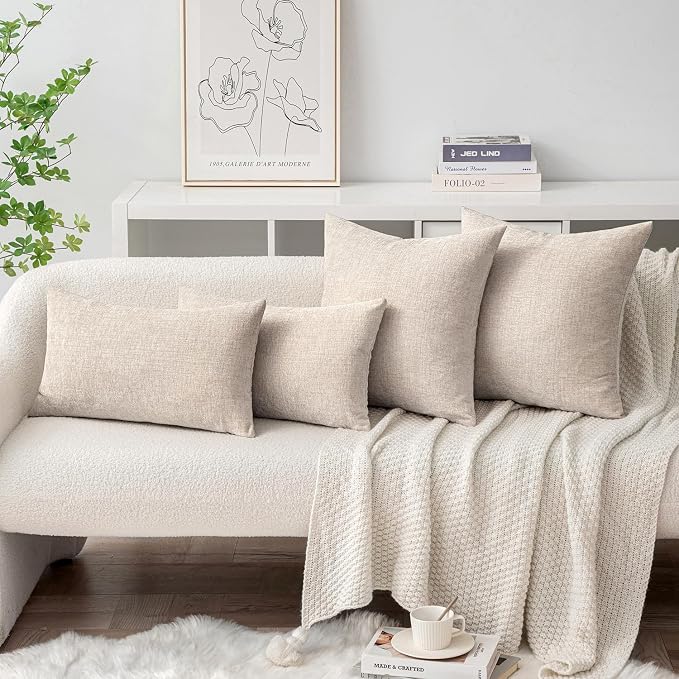 MIULEE Soft Chenille Throw Pillow Covers Light Brown 18x18 Inch Pack of 2 | Modern Home Decor, Classic Decorative Pillows, Solid Dyed Cases, Boho Couch Cushion Covers for Sofa Bed Living Room