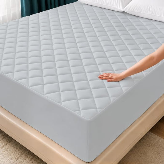 Quilted Mattress Pad Queen Mattress Protector Topper fit 16" Deep LightGrey | Soft Breathable Fitted Mattress Cover, Noiseless, Deep Pockets & Machine Washable for Home & Hotels by Utopia Bedding