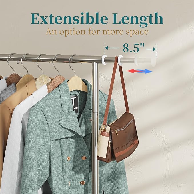 Simple Trending Standard Rod Clothing Garment Rack, Rolling Clothes Organizer on Wheels for Hanging Clothes, Chrome (Pack of 3)