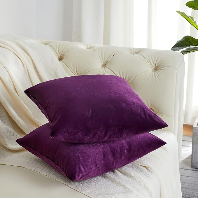 GIGIZAZA Decorative Throw Pillow Covers 16 x 16, Purple Soft Pillow Covers Velvet,Set of 4 Decor Square Cushion Covers