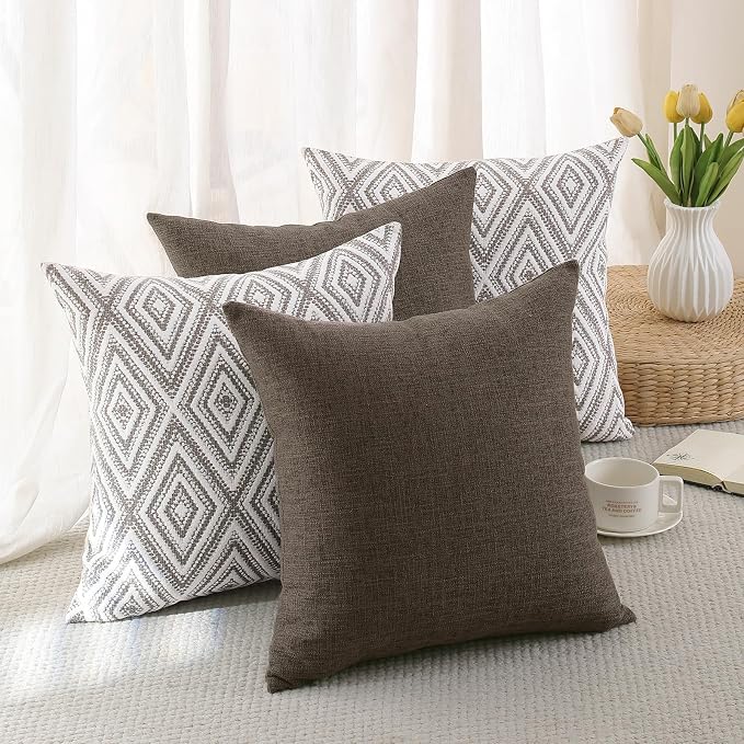 HPUK Throw Pillow Covers 20x20, Set of 4, Natural Couch Pillow Covers | Polyester fabric, patterned and solid designs, hidden zippers, machine washable, for sofas and beds, inserts not included