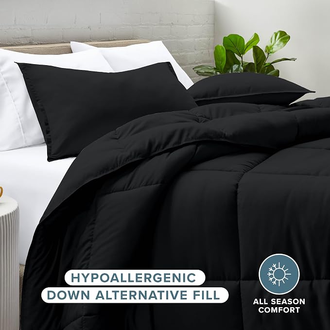 Bare Home Comforter Set - 1800 Ultra Soft (King/Cal King, Black) | All-Season, Breathable, Hypoallergenic, Premium 1800, Warm, Cozy
