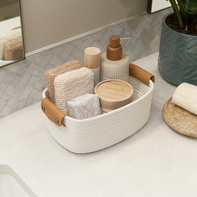 Beautiful Storage Basket Set of 3 - Sturdy Rope Baskets for Shelves | Perfect for Organizing Your Home - Quality Storage Bins Easily Fit with Any Nursery or Bedroom Decor