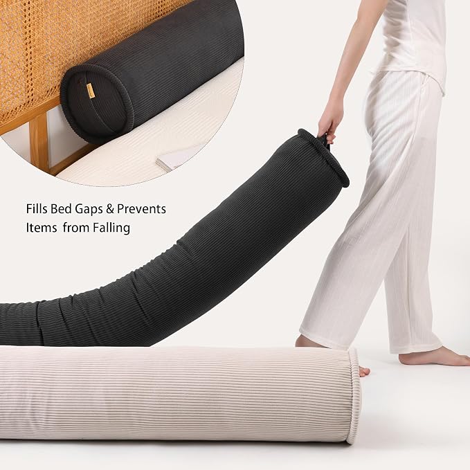 Cuddle Pillow – Corduroy Long Body Pillow for Adults, Cozy Bolster Pillow for Bed, Soft & Supportive for Relaxing Sleep,59 x 7.87 Inches,Lamp Black