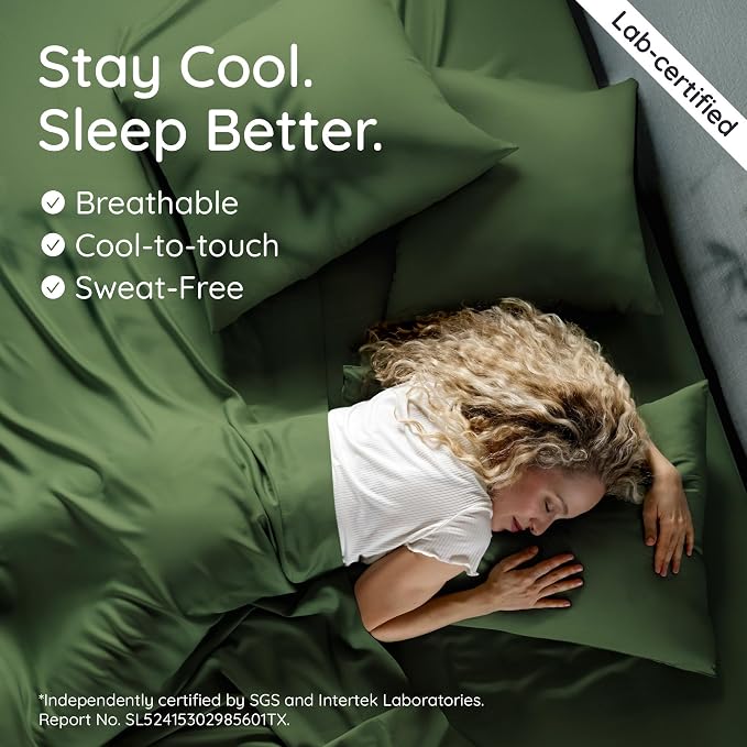 Bambaw California King Sheet Set 4pcs – 100% Viscose Derived from Bamboo Sheets Deep Pocket, Fits Up to 16'' Mattresses, Super Soft & Temperature Cooling Bed Sheets (Olive)