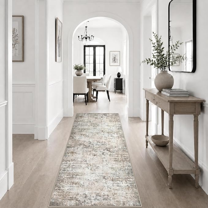 2x6 Washable Runner Rug：Modern Abstract Kitchen Soft Carpet Brown | For Hallway, Bedroom, Kitchen, Laundry, Bathroom,Door Mat,Modern Abstract,Machine washable,Non-Slip,Stain Resistant,Indoor