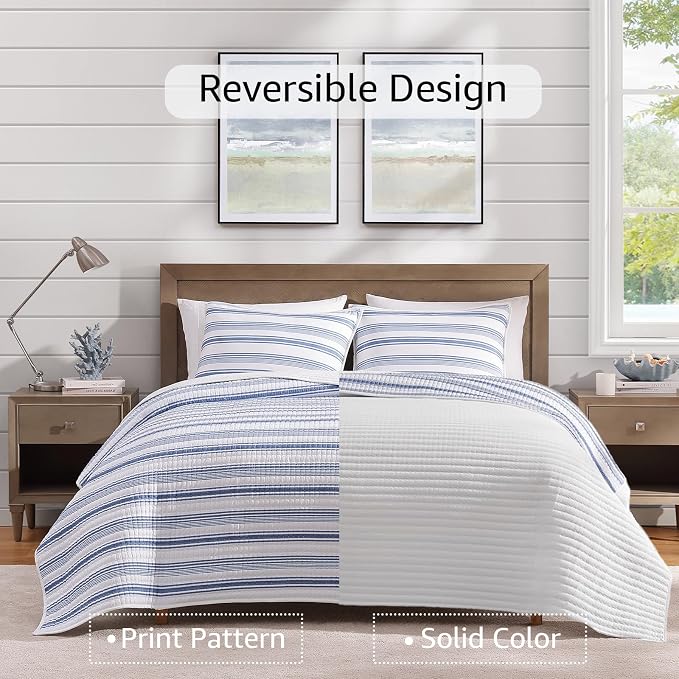 Queen Quilt-Lightweight Bedspread Quilt Queen Size Quilt Bedding Set | Soft Reversible Nautical Coverlet with 2 Shams for All Seasons, 3 Pieces, 90"x94"