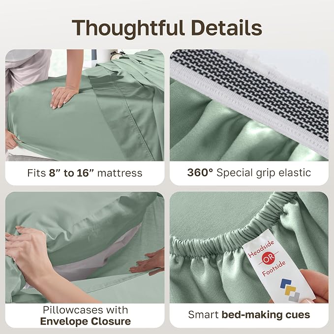 California Design Den 100% Egyptian Cotton King Bed Sheet Set, Mint Green | Backed by Good Housekeeping Seal, Light & Airy Soft Sateen, 16" Deep Pocket, All-Around Elastic, Durable, Easy Care 4pc Set