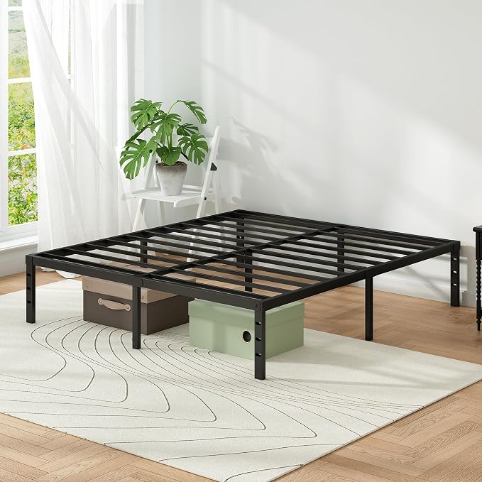 Metal Platform Bed Frame Queen Size, 14 Inch Height with Heavy Duty Steel Support, No Box Spring Needed, Easy Assembly and Underbed Storage,Black