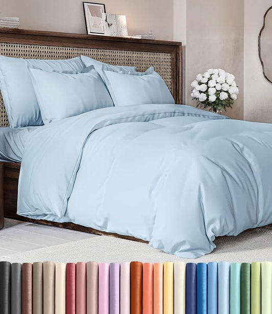 Duvet Cover King Size - Soft 3 Piece with Zipper Closure - Light Blue | Extra Soft, Breathable, King Duvet Cover 104" x 90" with 2 Pillow Shams, Zipper Closures & Ties, Women, Men, Kids & Teens