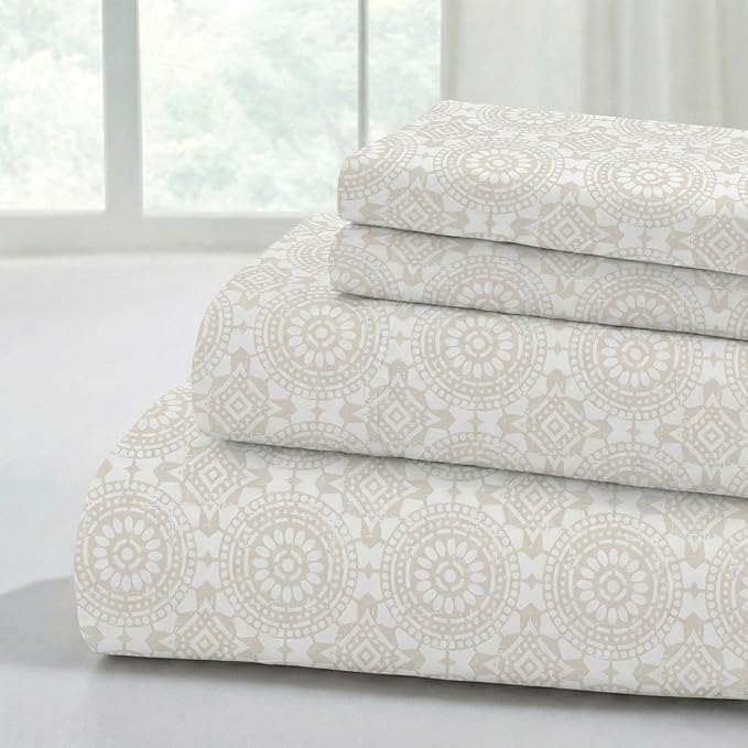Modern Threads Printed 4-Piece Extra Soft Bedding Sheets & Pillowcase Set, Deep Pocket up to 16 inch Mattress Abella King
