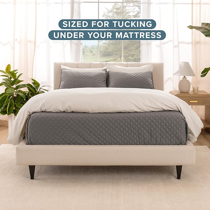 Bare Home Coverlet Set - King Size - Lightweight Bed Decor - Comforter Alternative - All-Season Quilted Bedspread (King, Grey)