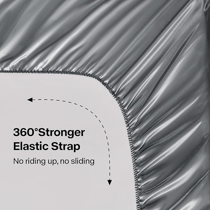 BEDELITE Satin Sheets King Size Bed Set, Dark Grey, 4 Pieces | Luxury Silky Bed Sheets, 15 Inch Deep Pocket, Similar to Silk, Soft and Cooling, Reduces Friction, Gentle on Hair and Skin