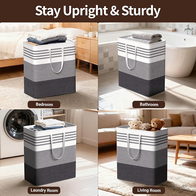 WOWBOX 2 Pack Laundry Baskets, Collapsible Dirty Clothes Laundry Hampers | with Reinforced Handles, Waterproof Coating, 2 Pack for Clean & Dirty Clothes, for Bedroom, Bathroom, Dorm (100L Grey)