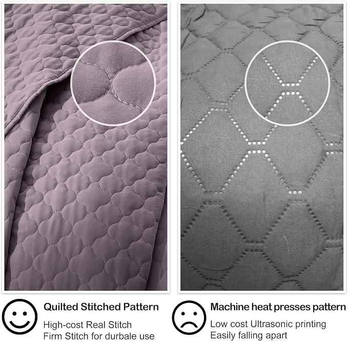 HORIMOTE HOME Quilt Twin Size Grayish Purple, Lightweight Quilt for Summer Ultra-Soft Microfiber Modern Style Quilted Clouds Pattern Bedspread Quit Set 2 Pieces (1 Quilt and 1 Pillow Sham)