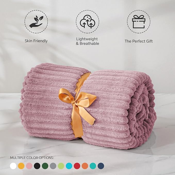 BEDELITE 3D Ribbed Berry Purple Fleece Twin Blanket for Couch, 60x80 Inch | Soft Warm Fluffy Blanket for Bed Sofa College Dorm Room Decor, Luxury Cozy Plush Birthday Gifts for Women Girls, Lightweight