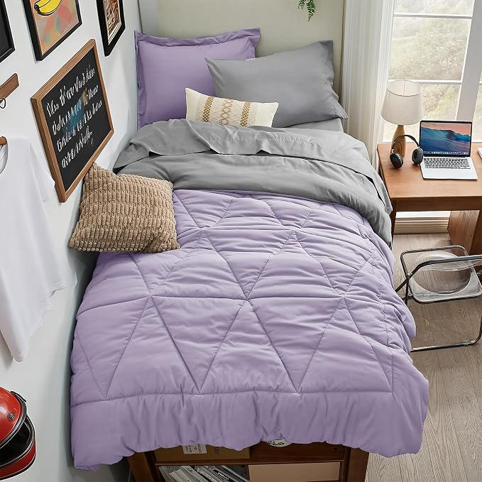 BEDELITE Twin XL Comforter Set 5 Pieces, Reversible Lavender Bed in A Bag | Soft All Season Down-Alternative Comforter, Sheets, Pillowcases & Shams, OEKO-TEX Certified Bedding for Drom Room, College