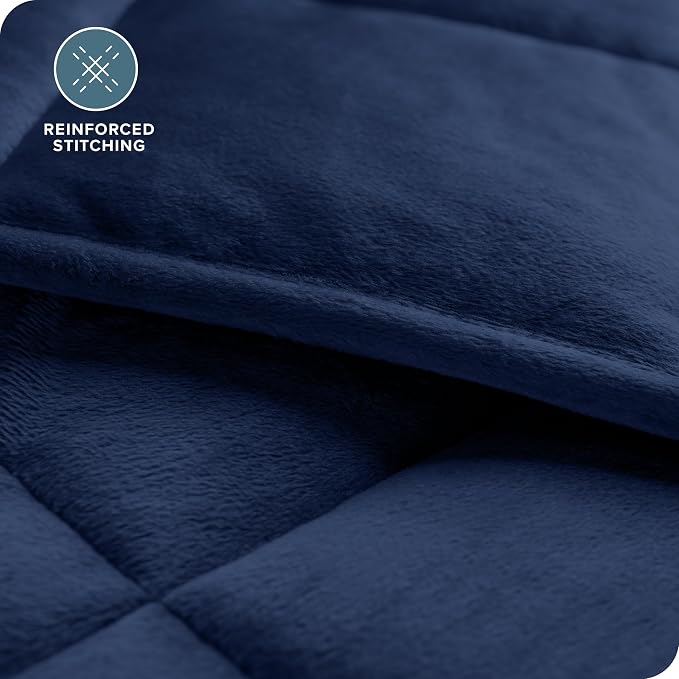 Bare Home Minky Fleece Weighted Blanket (Dark Blue, 80"x87" 25lbs) | King Size for Adults, Minky Fleece, Premium Heavy Blanket Nontoxic Glass Beads