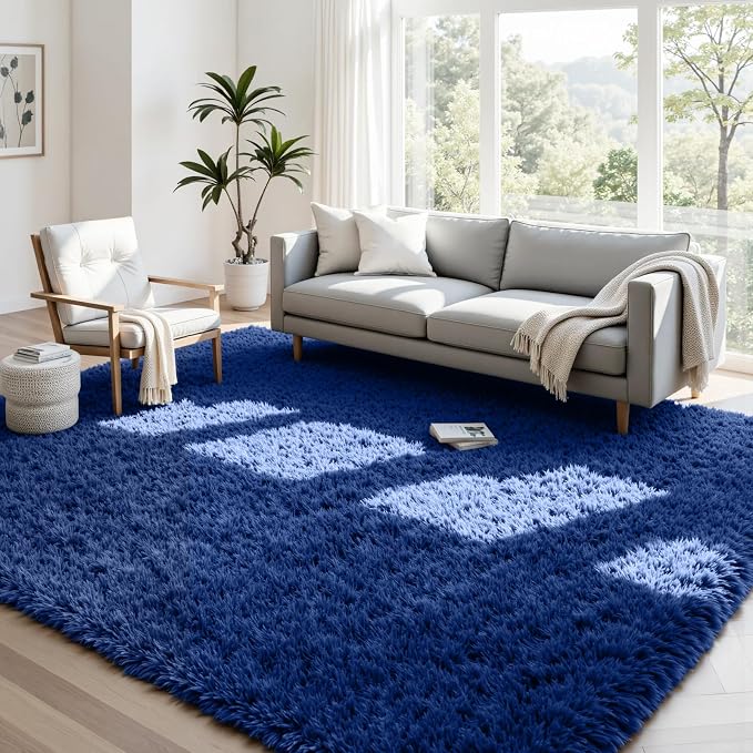 4x6 Fluffy Shag Area Rugs for Living Room Bedroom: Soft Plush Carpet Blue | Upgraded Non-Slip Thick Memory Foam, Ultra Soft, Non-Shedding Fuzzy Carpet, Easy Clean Decor for Kids Room, Nursery, Playroom