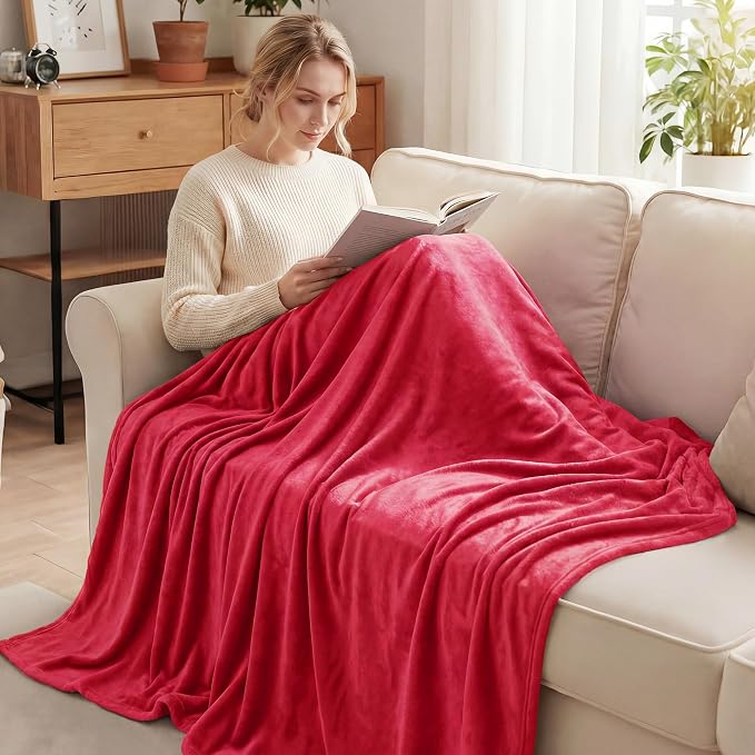 Exclusivo Mezcla Soft Fleece Throw Blanket for Couch, Red | 50x60 Inches, Double-Sided Brushed Flannel, Lightweight Plush Cozy Blanket for Home Decor, All Season, Machine Washable