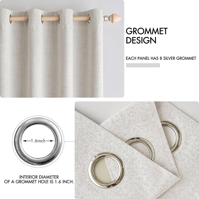 MIULEE 100% Blackout Linen Curtains for Bedroom 52x54 Inches Cream White | Room Darkening, Light Blocking, Thermal Insulated, Grommet Top, Linen Textured, Window Curtains for Living Room, 2 Panels