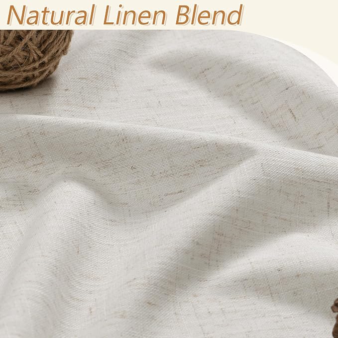 100% Blackout Boho 96 Inches Long Natural Linen Curtains Floor to Ceiling Drapes for Living Room Winter Thermal Insulated Room Darkening Black Out Sliding Barn Door Curtain, 52x96